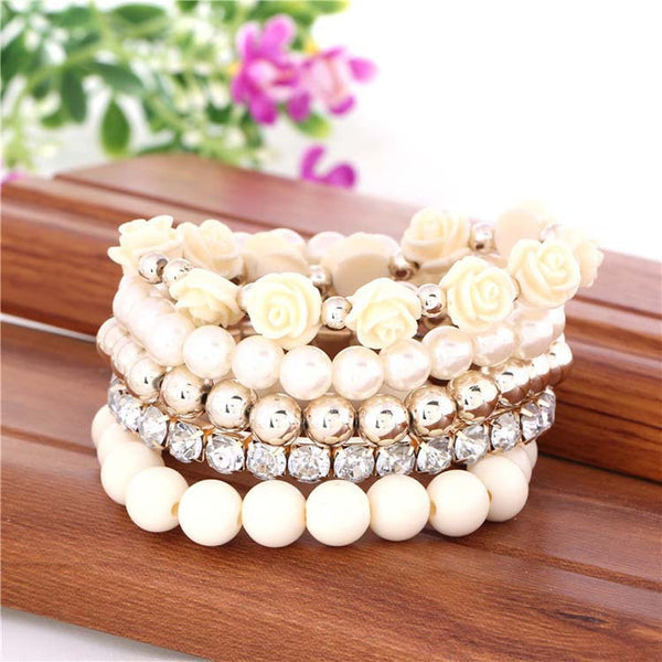 Flower Temperament Beads Stretch Bracelet